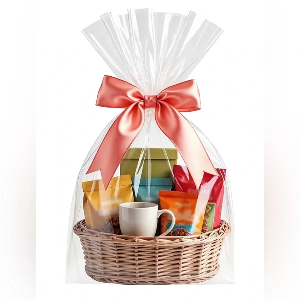 Lot of 13 Clear Cellophane Bags Basket Bags Cello Gift Bags in Various Sizes
